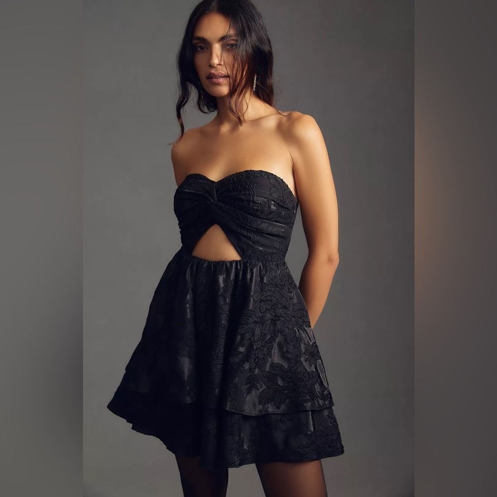 Anthropologie Bhanuni by Jyoti Textured Cutout Strapless Mini Dress BLACK
